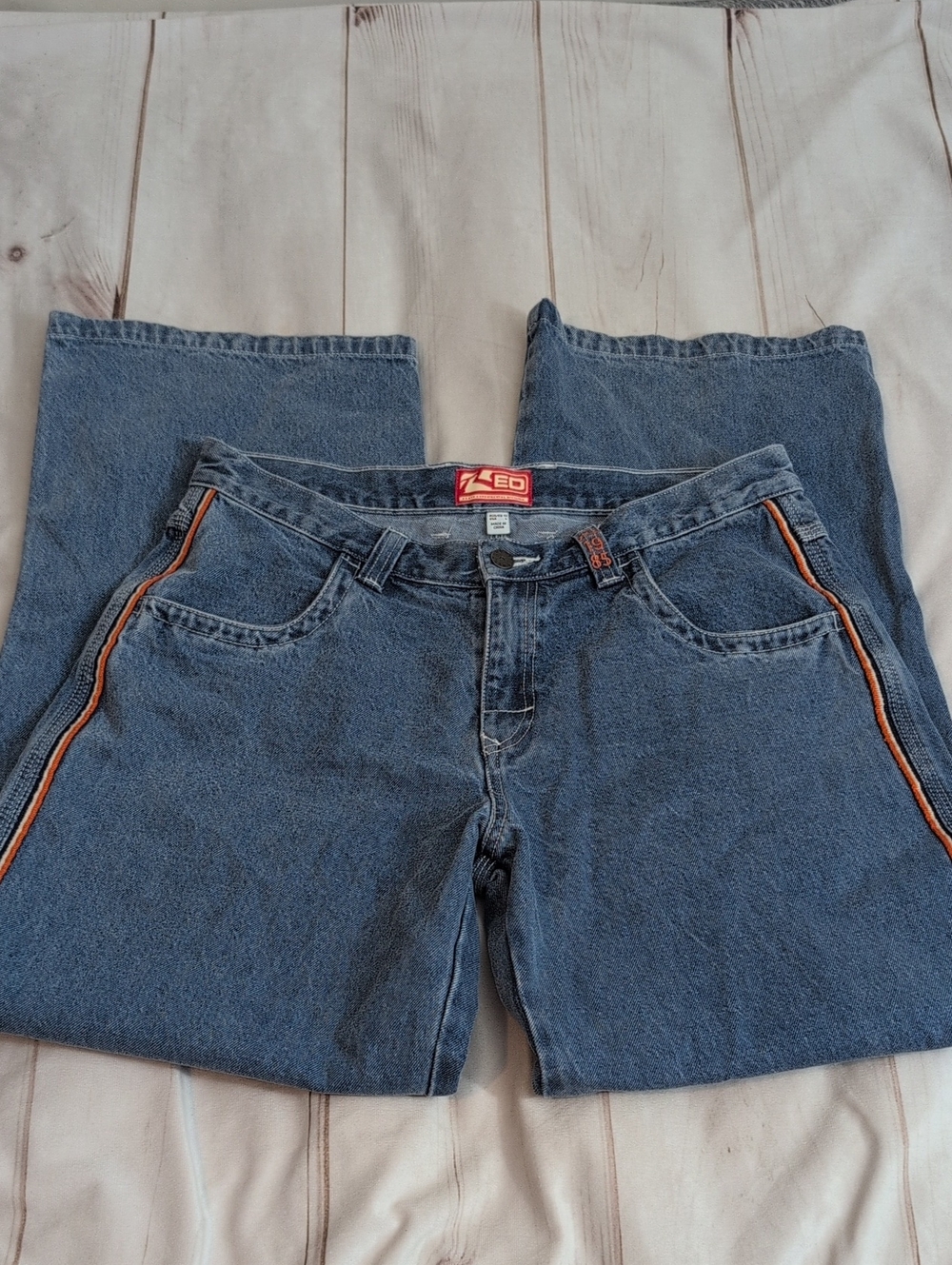 Rusty Flip Mommy Jeans Womens 12 L Low Rise Baggy Wide Leg Blue Orange R.E.D.